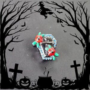 🎃 Unique‎ Coffin Charm with Flowers in 925 Silver (NWOT)